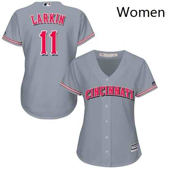 Womens Majestic Cincinnati Reds 11 Barry Larkin Replica Grey Road Cool Base MLB Jersey
